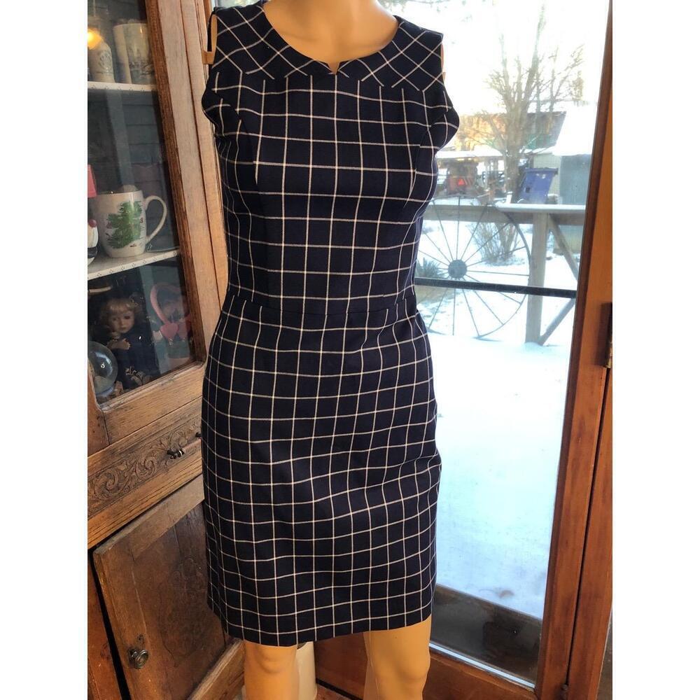 NWT 41 Hawthorn Navy Checkered Sleeveless Sheath Dress Womens Navy 0